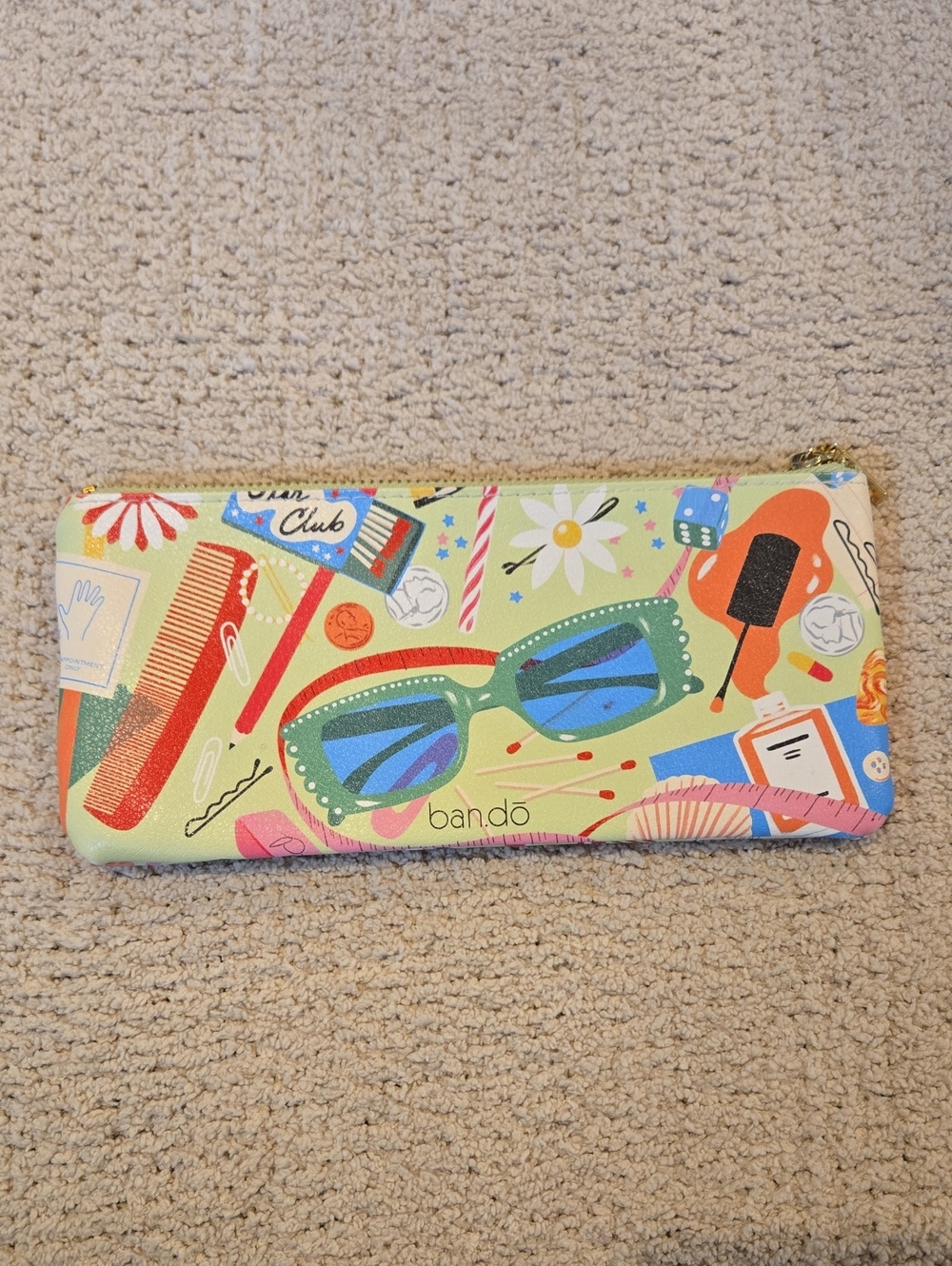 ban.do Pencil Pouch — Lime Green with Multicolor Print